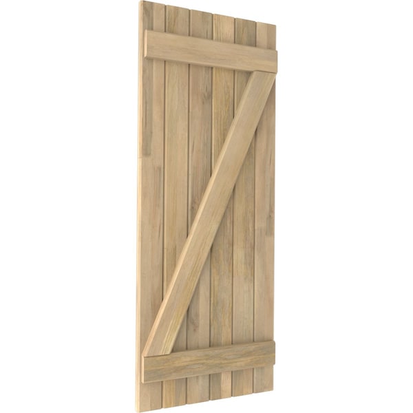 Ekena Millwork Americraft 6-Board (2 Batten) Wood Joined Board-n-Batten Shutters w/ Z-Bar, ARW102BB621X77UNH, PR - ARW102BB621X77UNH