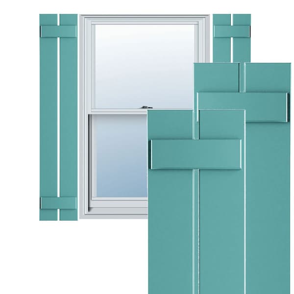 Ekena Millwork True Fit PVC, Two Board Spaced Board-n-Batten Shutters, Pure Turquoise, 11 1/4W x 38H, PR - TFP101SBF11X038PT