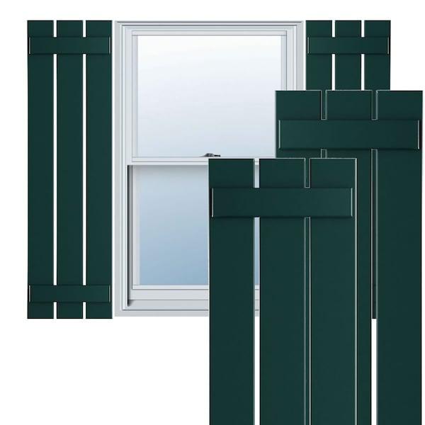 Ekena Millwork True Fit PVC Three Board Spaced Board-n-Batten Shutters, Thermal Green , 17 1/8W x 59H, PR - TFP101SBF17X059FG