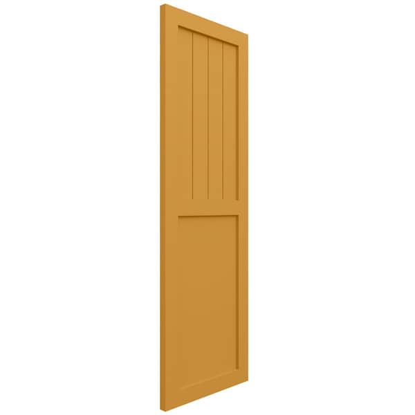 Ekena Millwork True Fit PVC Farmhouse/Flat Panel Combination Fixed Mount Shutters, Turmeric, 18W x 44H, PR - TFP101FC18X044TU