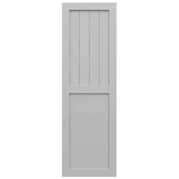 Ekena Millwork True Fit PVC Farmhouse/Flat Panel Combination Fixed Mount Shutters, Primed, 15"W x 80"H - TFP101FC15X080PR