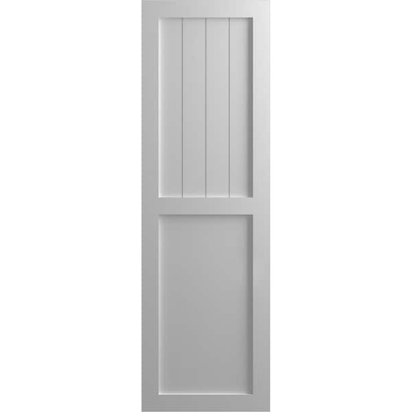 Ekena Millwork True Fit PVC Farmhouse/Flat Panel Combination Fixed Mount Shutters, Primed, 15"W x 80"H - TFP101FC15X080PR