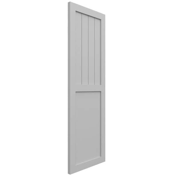 Ekena Millwork True Fit PVC Farmhouse/Flat Panel Combination Fixed Mount Shutters, Primed, 15"W x 80"H - TFP101FC15X080PR