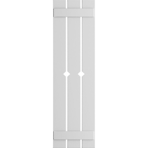 Ekena Millwork True Fit PVC Three Board Spaced Board-n-Batten Shutters w/Diamond Cutout Unfinished, 17 1/8Wx89H, PR - TFP101SD17X089UN