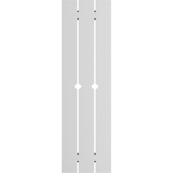 Ekena Millwork True Fit PVC Three Board Spaced Board-n-Batten Shutters w/Diamond Cutout Unfinished, 17 1/8Wx89H, PR - TFP101SD17X089UN
