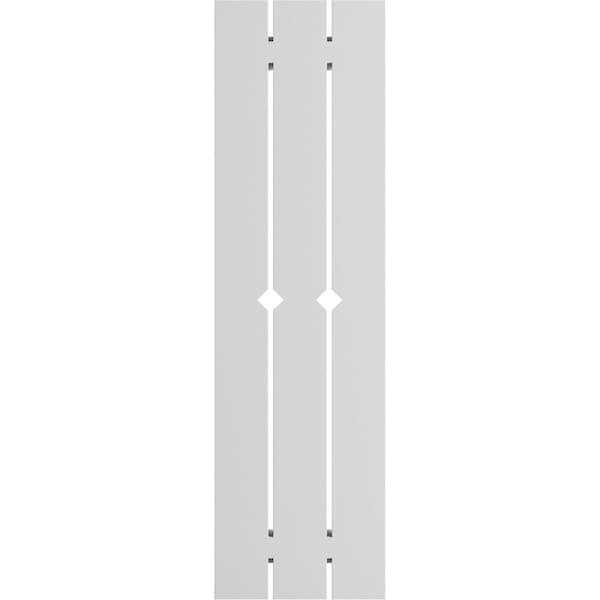 Ekena Millwork True Fit PVC Three Board Spaced Board-n-Batten Shutters w/Diamond Cutout Unfinished, 17 1/8Wx89H, PR - TFP101SD17X089UN
