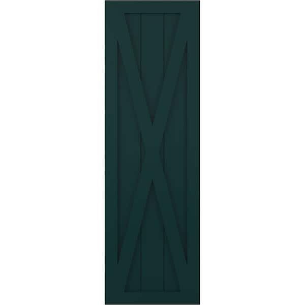 Ekena Millwork True Fit PVC Single X-Board Farmhouse Fixed Mount Shutters, Thermal Green, 12W x 59H, PR - TFP001FH12X059FG
