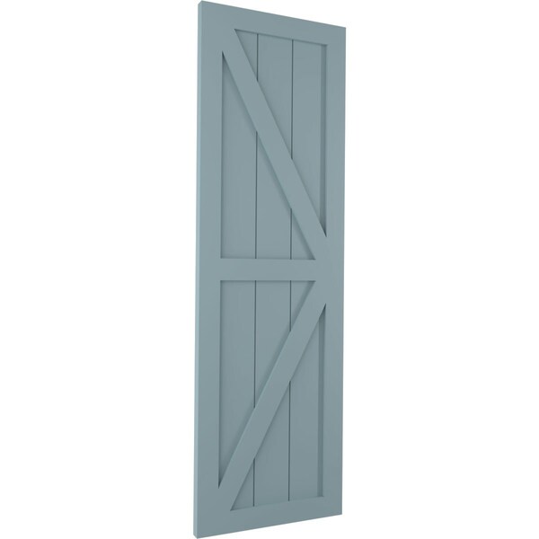 Ekena Millwork True Fit PVC Two Equal Panel Farmhouse Fixed Mount Shutters w/ Z-Bar, Peaceful Blue , 12W x 46H, PR - TFP102FH12X046SB
