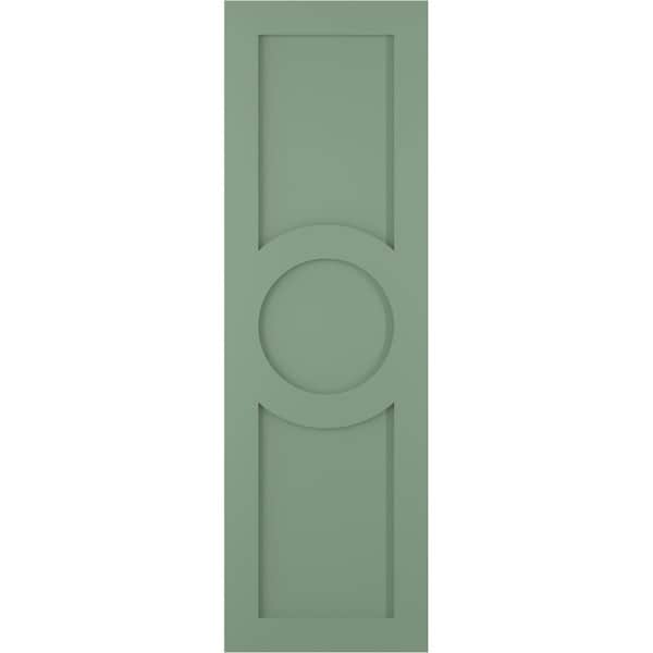 Ekena Millwork True Fit PVC Center Circle Arts & Crafts Fixed Mount Shutters, Track Green, 12W x 78H, PR - TFP001AC12X078TG