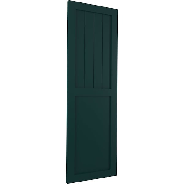 Ekena Millwork True Fit PVC Farmhouse/Flat Panel Combination Fixed Mount Shutters, Thermal Green, 18W x 28H, PR - TFP101FC18X028FG
