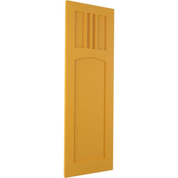 Ekena Millwork True Fit PVC San Miguel Mission Style Fixed Mount Shutters, Turmeric, 18W x 29H, PR - TFP001SM18X029TU