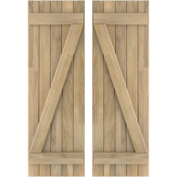 Ekena Millwork Americraft 5-Board (2 Batten) Wood Joined Board-n-Batten Shutters w/ Z-Bar, ARW102BB518X53UNH, PR - ARW102BB518X53UNH