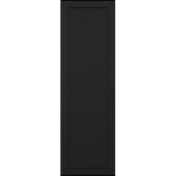 Ekena Millwork True Fit PVC Two Panel Chevron Modern Style Fixed Mount Shutters, Black, 12W x 37H, PR - TFP101CV12X037BL