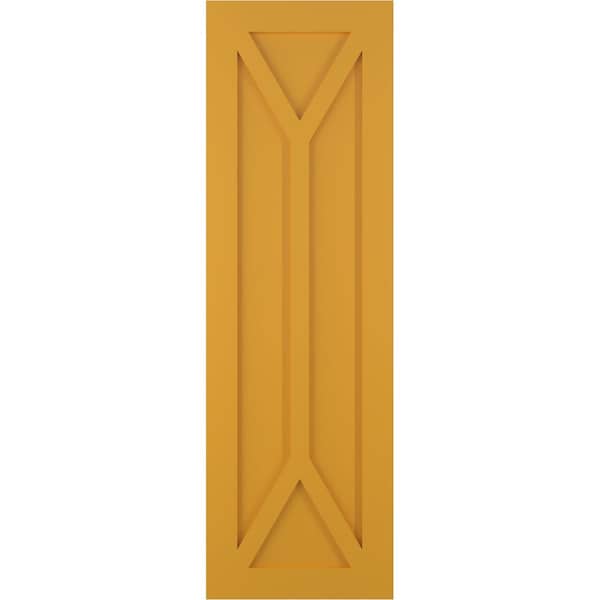 Ekena Millwork True Fit PVC San Carlos Mission Style Fixed Mount Shutters, Turmeric, 15W x 40H, PR - TFP001SC15X040TU