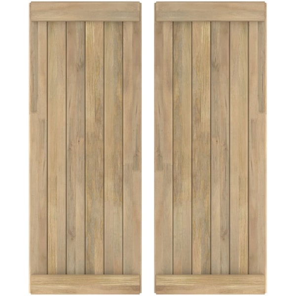 Ekena Millwork Americraft 6-Board Exterior Wood Joined Board-n-Batten Shutters w/ End Batten, ARW103BB621X67UNH, PR - ARW103BB621X67UNH