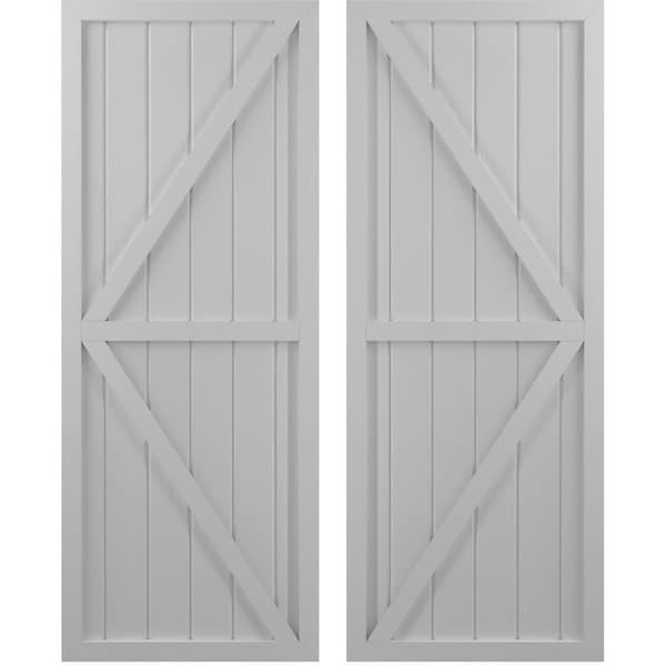 Ekena Millwork Americraft 6-Board Wood 2 Equal Panel Frmd Board-n-Batten Shutters w/ Dubl Z-Bar, ARW102BF621X59PRH - ARW102BF621X59PRH
