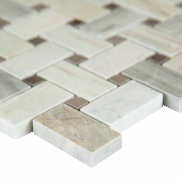 Msi Angora Basket Weave 12 In. X 12 In. X 10 Mm Polished Marble Mesh-Mounted Mosaic Tile, 10PK - ZOR-MD-0157
