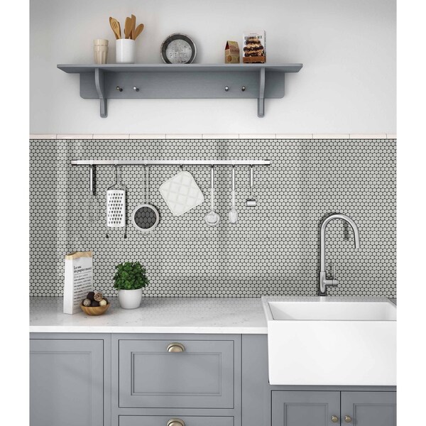 Msi Penny Round Bianco 11.38 In. X 12.32 In. X 6 Mm Matte Porcelain Mesh-Mounted Mosaic Tile, 15PK - ZOR-MD-0229