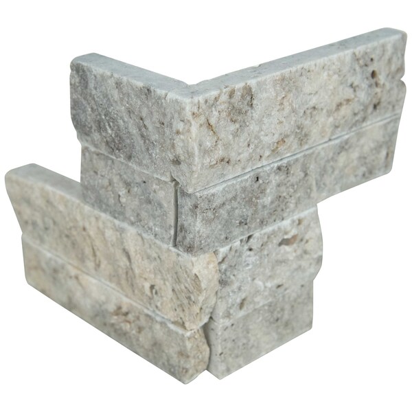 Msi Silver Mini Splitface Ledger Corner 4.5 In. X 9 In. Natural Travertine Wall Tile, 8PK - ZOR-PNL-0094