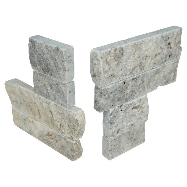 Msi Silver Mini Splitface Ledger Corner 4.5 In. X 9 In. Natural Travertine Wall Tile, 8PK - ZOR-PNL-0094