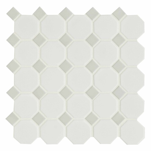 Msi White And Gray Matte SAMPLE Octagon Porcelain Mosaic Tile - ZOR-MD-0412-SAM