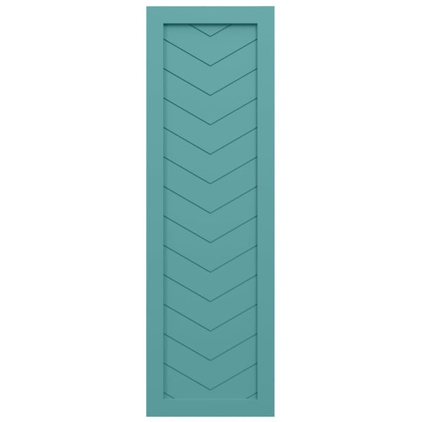 Ekena Millwork True Fit PVC Single Panel Chevron Modern Style Fixed Mount Shutters, Pure Turquoise, 18W x 55H, PR - TFP001CV18X055PT