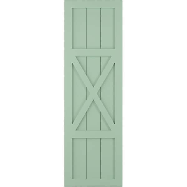 Ekena Millwork True Fit PVC Center X-Board Farmhouse Fixed Mount Shutters, Seaglass , 12W x 33H, PR - TFP107FH12X033SG