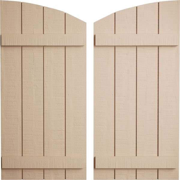 Ekena Millwork Rough Cedar 4 Board Joined Board-n-Batten w/Elliptical Top Faux Wood Shutters, 22W x 48H, PR - SHUBJL22X48RCPR