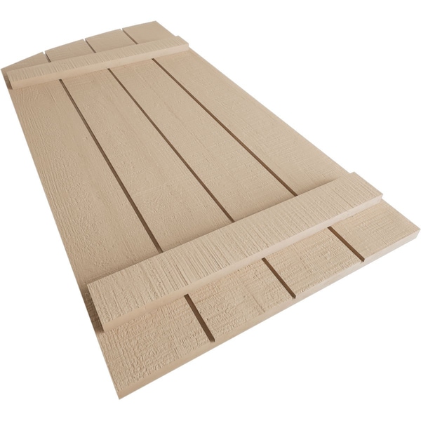 Ekena Millwork Rough Cedar 4 Board Joined Board-n-Batten w/Elliptical Top Faux Wood Shutters, 22W x 48H, PR - SHUBJL22X48RCPR