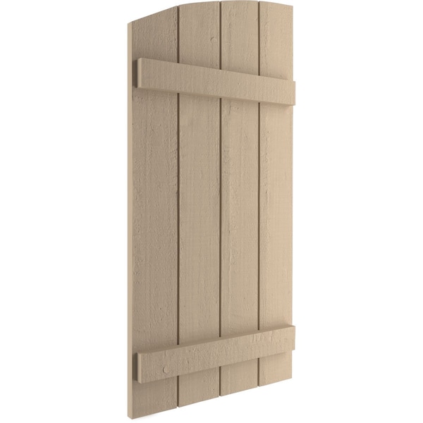 Ekena Millwork Rough Cedar 4 Board Joined Board-n-Batten w/Elliptical Top Faux Wood Shutters, 22W x 48H, PR - SHUBJL22X48RCPR