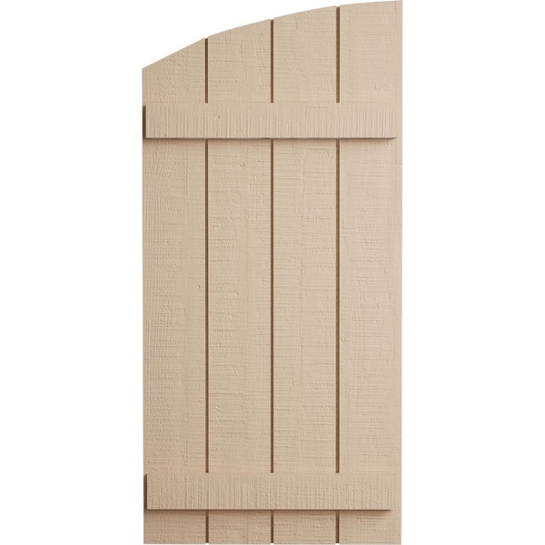 Ekena Millwork Rough Cedar 4 Board Joined Board-n-Batten w/Elliptical Top Faux Wood Shutters, 22W x 48H, PR - SHUBJL22X48RCPR