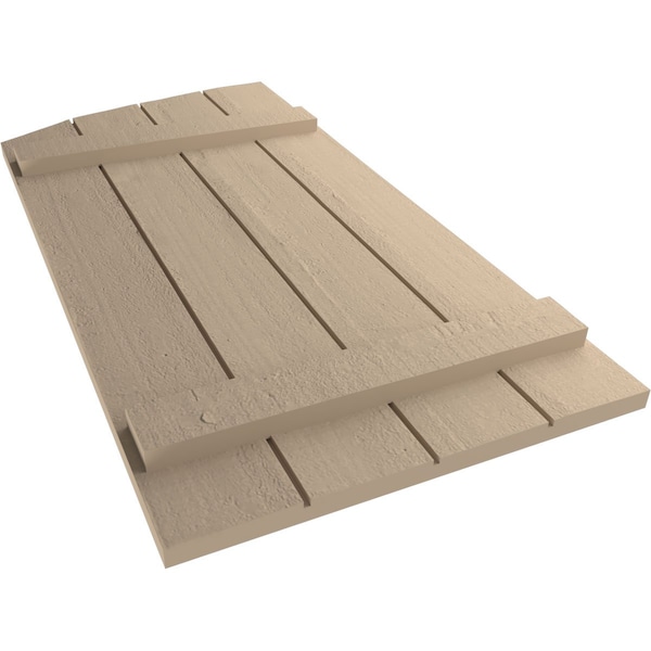Ekena Millwork Rough Cedar 4 Board Joined Board-n-Batten w/Elliptical Top Faux Wood Shutters, 22W x 48H, PR - SHUBJL22X48RCPR