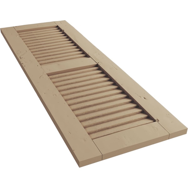 Ekena Millwork Rustic Two Equal Louver Knotty Pine Faux Wood Shutters (Per Pair), Primed Tan, 12"W x 42"H - SHULV12X42KPPR