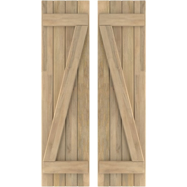 Ekena Millwork Americraft 4-Board (2 Batten) Wood Joined Board-n-Batten Shutters w/ Z-Bar, ARW102BB414X35UNH, PR - ARW102BB414X35UNH