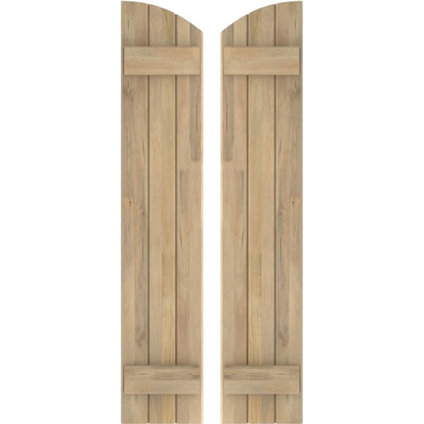 Ekena Millwork Americraft 3-Board (2 Batten) Wood Joined Board-n-Batten Shutters w/Ellipt Top, ARW101BE311X59UNH, PR - ARW101BE311X59UNH