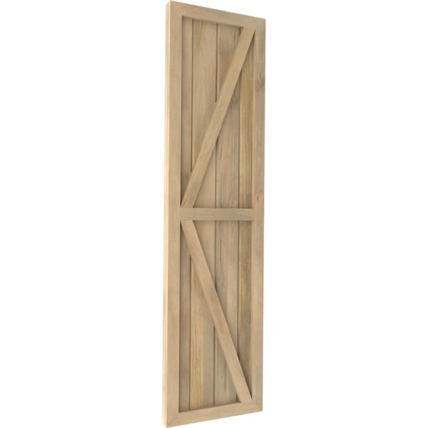 Ekena Millwork Americraft 4-Board Wood 2 Equal Panel Frmd Board-n-Batten Shutters w/Dubl Z-Bar, ARW102BF414X73UNH, PR - ARW102BF414X73UNH