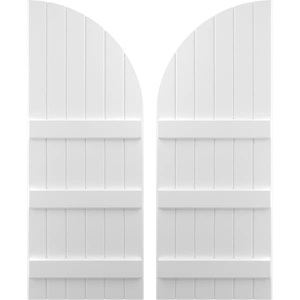 Ekena Millwork Americraft 6-Board (3 Batten) Wood Joined Board-n-Batten Shutters w/ Arch Top, ARW401BQ621X71WHH, PR - ARW401BQ621X71WHH