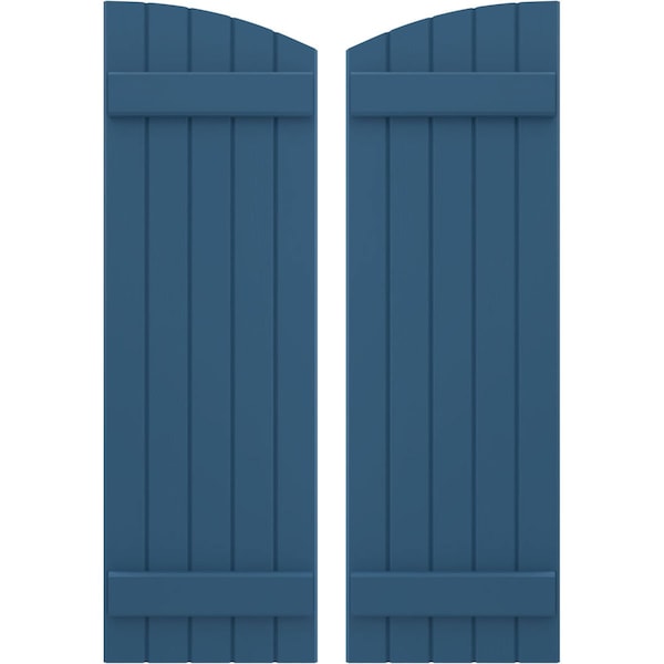 Ekena Millwork Americraft 5-Board (2 Batten) Wood Joined Board-n-Batten Shutters w/Ellipt Top, ARW101BE518X50HBH, PR - ARW101BE518X50HBH