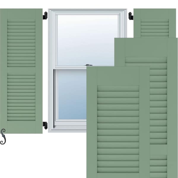 Ekena Millwork 12W x 51H Americraft Two Equal Louver Exterior Real Wood Shutters, Track Green, PR - RW101LV12X51TGH