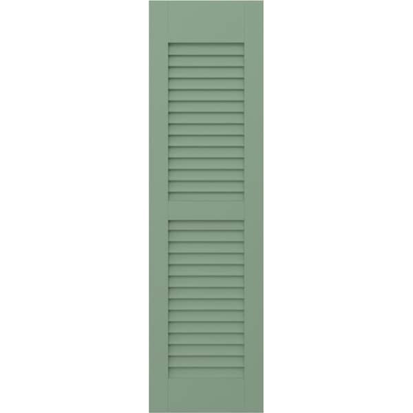 Ekena Millwork 12W x 51H Americraft Two Equal Louver Exterior Real Wood Shutters, Track Green, PR - RW101LV12X51TGH