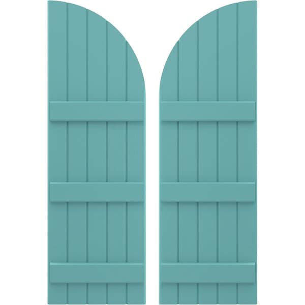 Ekena Millwork Americraft 5-Board (3 Batten) Wood Joined Board-n-Batten Shutters w/ Arch Top, ARW401BQ518X46PTH, PR - ARW401BQ518X46PTH