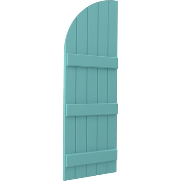 Ekena Millwork Americraft 5-Board (3 Batten) Wood Joined Board-n-Batten Shutters w/ Arch Top, ARW401BQ518X46PTH, PR - ARW401BQ518X46PTH