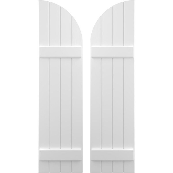Ekena Millwork Americraft 4-Board (2 Batten) Wood Joined Board-n-Batten Shutters w/ Arch Top, ARW101BQ414X80WHH, PR - ARW101BQ414X80WHH