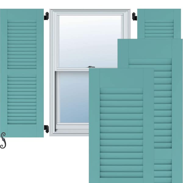 Ekena Millwork 15W x 58H Americraft Two Equal Louver Exterior Real Wood Shutters, Pure Turquoise, PR - RW101LV15X58PTH