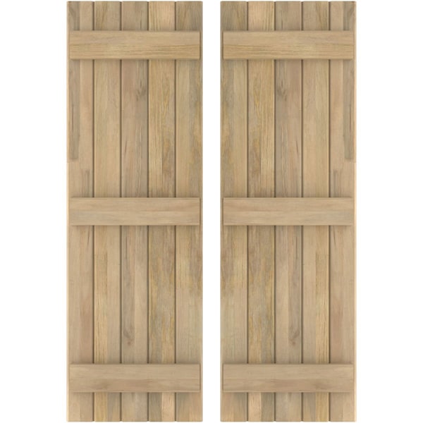 Ekena Millwork Americraft 5-Board (3 Batten) Exterior Real Wood Joined Board-n-Batten Shutters, ARW401BB518X47UNH, PR - ARW401BB518X47UNH