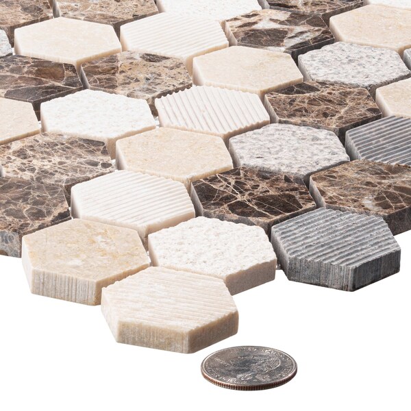 Andova Tiles SAMPLE Amarillo 125 x 125 Natural Stone Honeycomb Mosaic Wall  Floor Tile - SAM-ANDAMA101