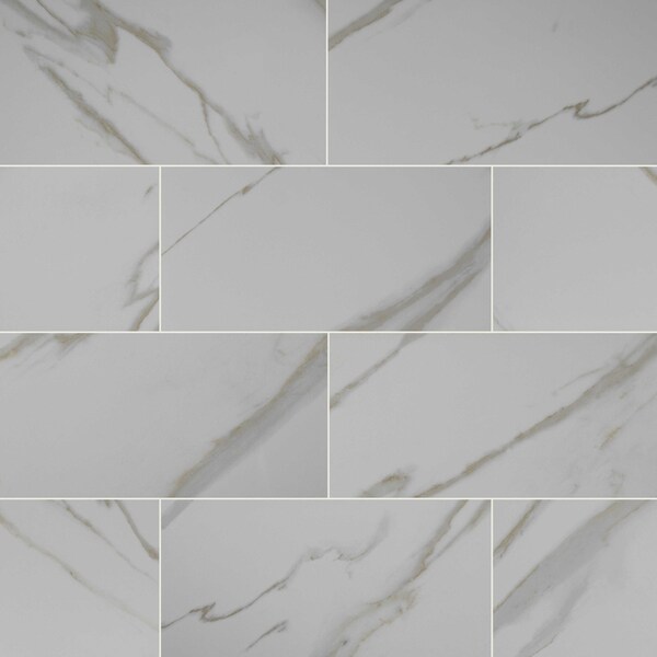 Msi Pietra Calacatta 12 In. X 24 In. Glazed Polished Porcelain Floor And Wall Tile, 8PK - ZOR-PT-0100