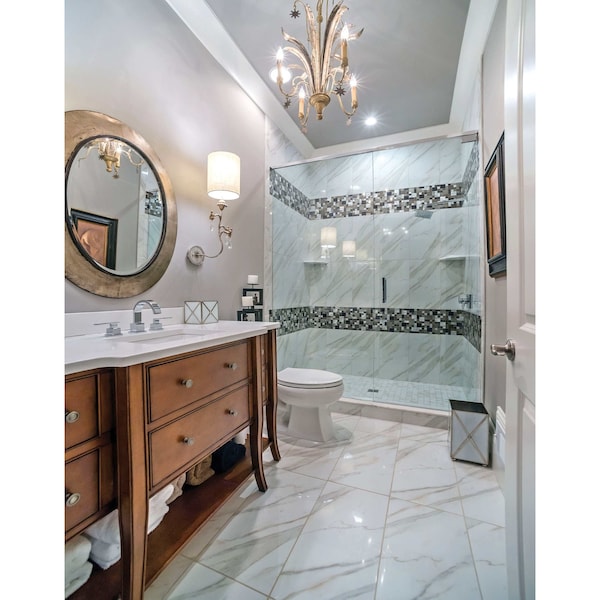Msi Pietra Calacatta 12 In. X 24 In. Glazed Polished Porcelain Floor And Wall Tile, 8PK - ZOR-PT-0100
