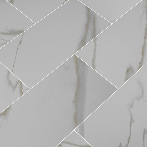 Msi Pietra Calacatta 12 In. X 24 In. Glazed Polished Porcelain Floor And Wall Tile, 8PK - ZOR-PT-0100