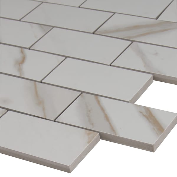 Msi Pietra Calacatta 12 In. X 12 In. X 10Mm Polished Porcelain Mosaic Floor & Wall Tile, 10PK - ZOR-PT-0223